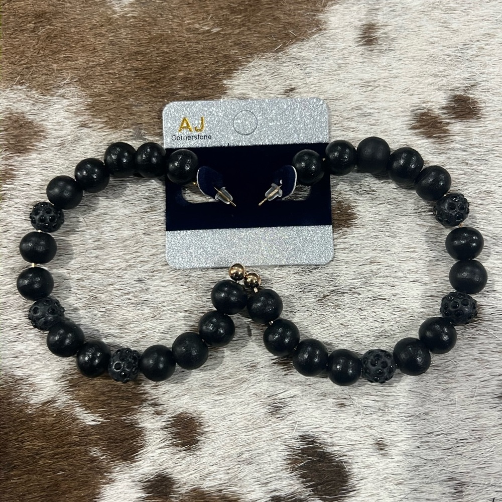 AJ Collections Boho Black Beaded Earrings